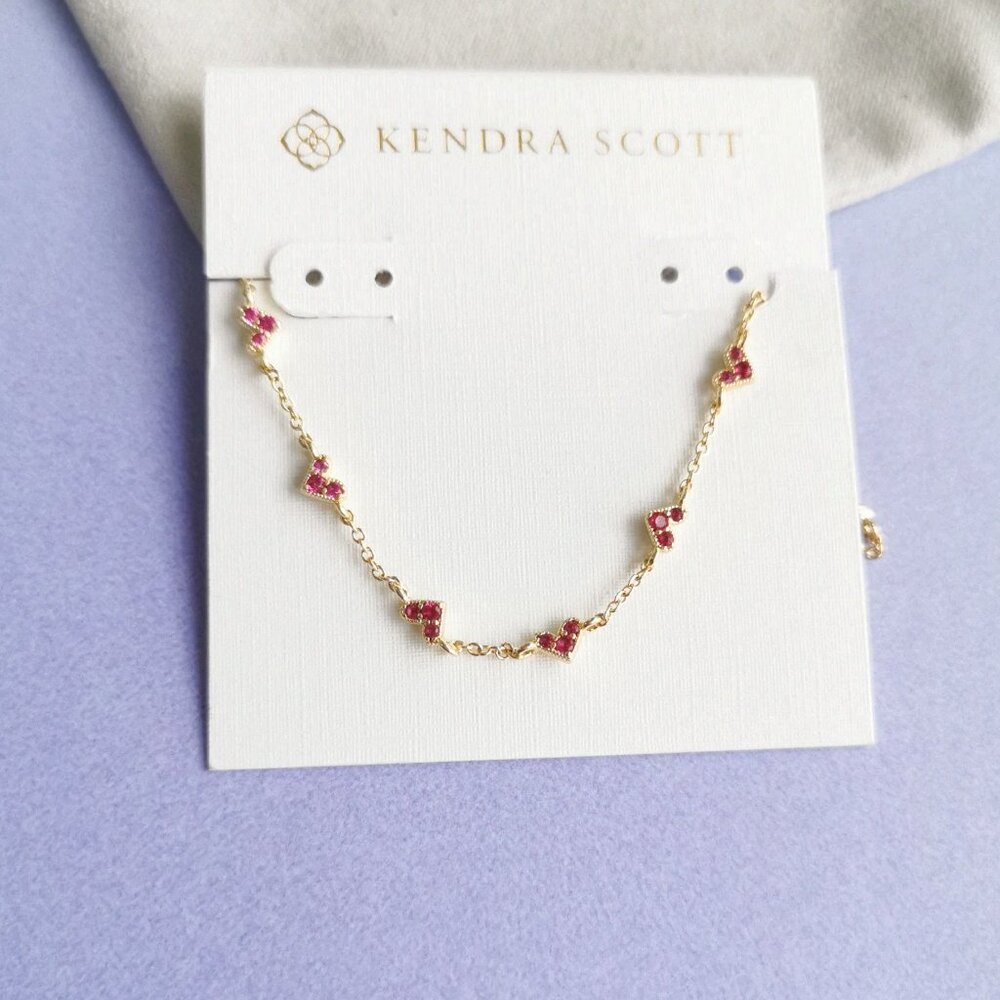 Kendra Scott Heart Gold Pink Crystal Strand Necklace